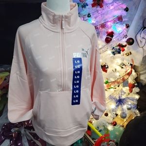 NWT PUMA Womens Rosewater Pink 1/2 Zip Pullover Top - L